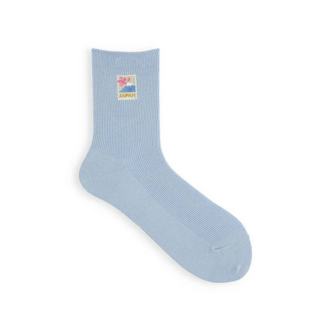 011141471 Embroidered Japanese Stamp Crew Socks