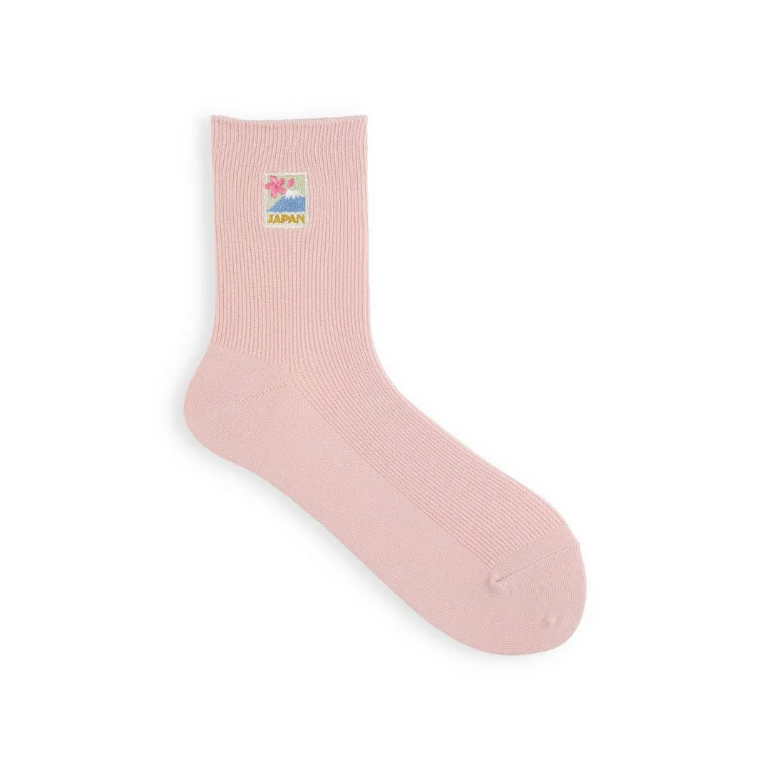 011141471 Embroidered Japanese Stamp Crew Socks