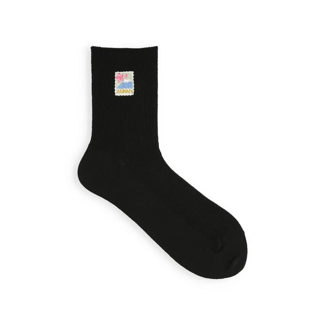 011141471 Embroidered Japanese Stamp Crew Socks
