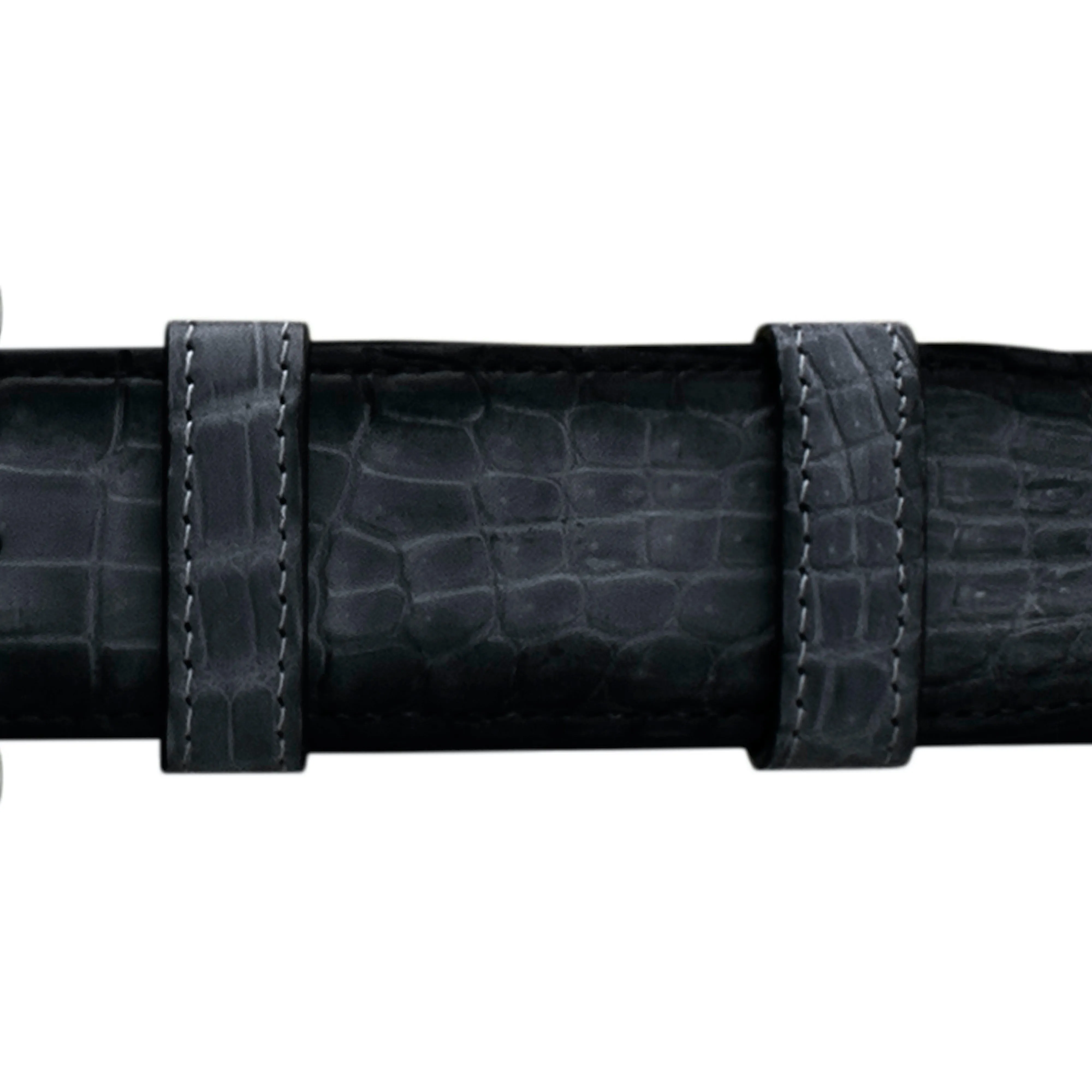 1 1/2" Charcoal Patina Belt with Derby Cocktail Buckle in Polished Nickel