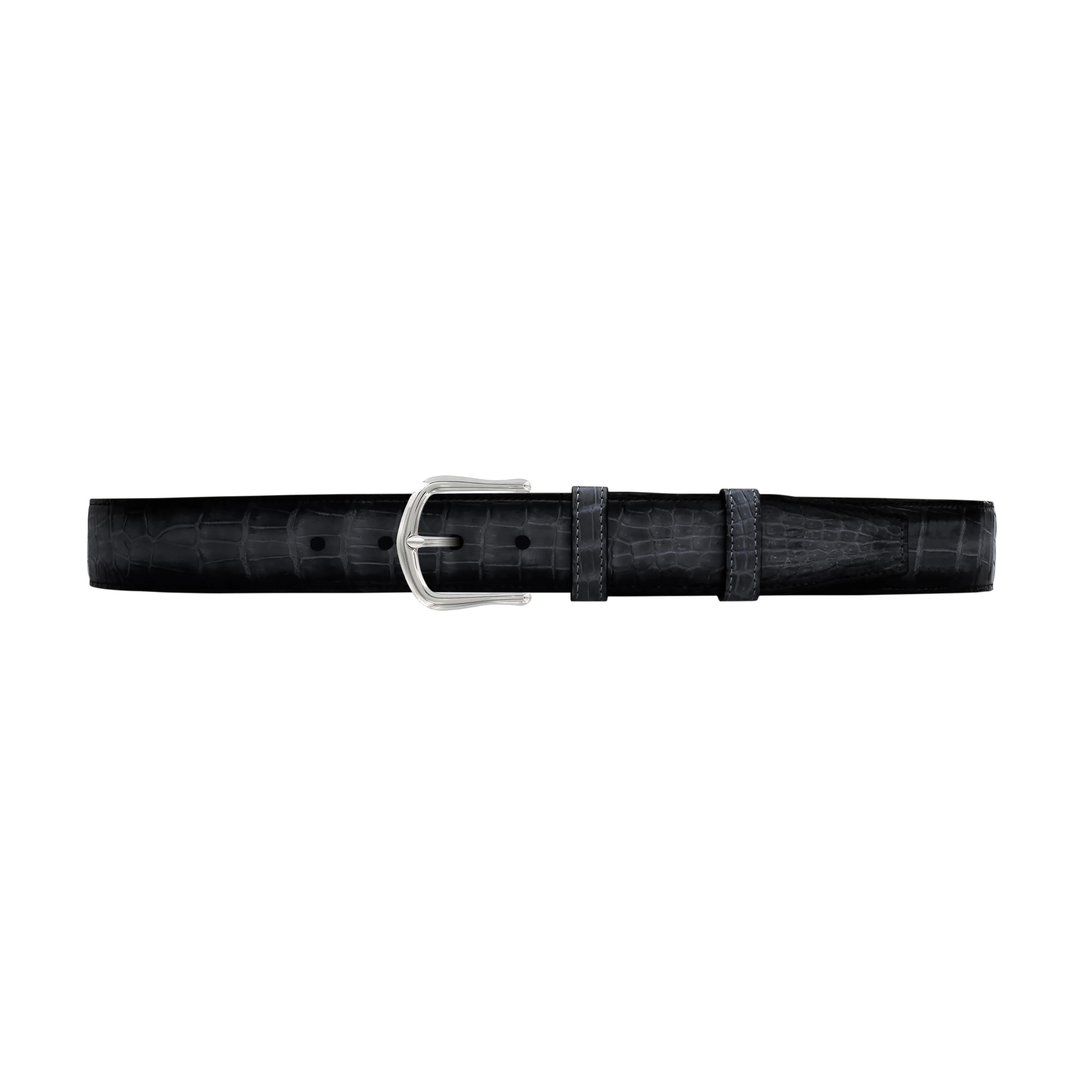 1 1/2" Charcoal Patina Belt with Derby Cocktail Buckle in Polished Nickel