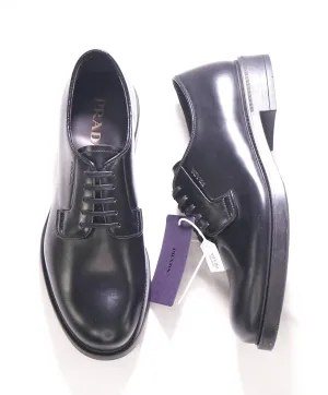 $1,150 PRADA - Black Brushed Leather Derby Lace-Ups - 9 US (8 Prada)