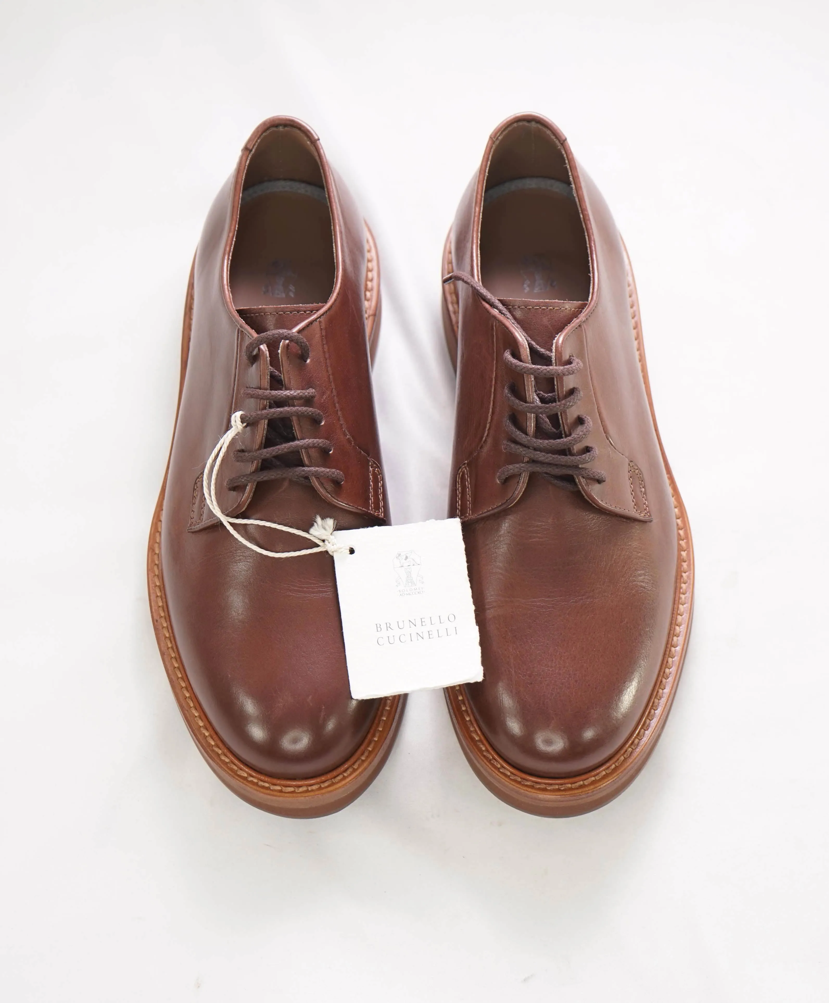 $1,195 BRUNELLO CUCINELLI - Brown Leather Derby Lace-Up Shoes - 8 US (41EU)
