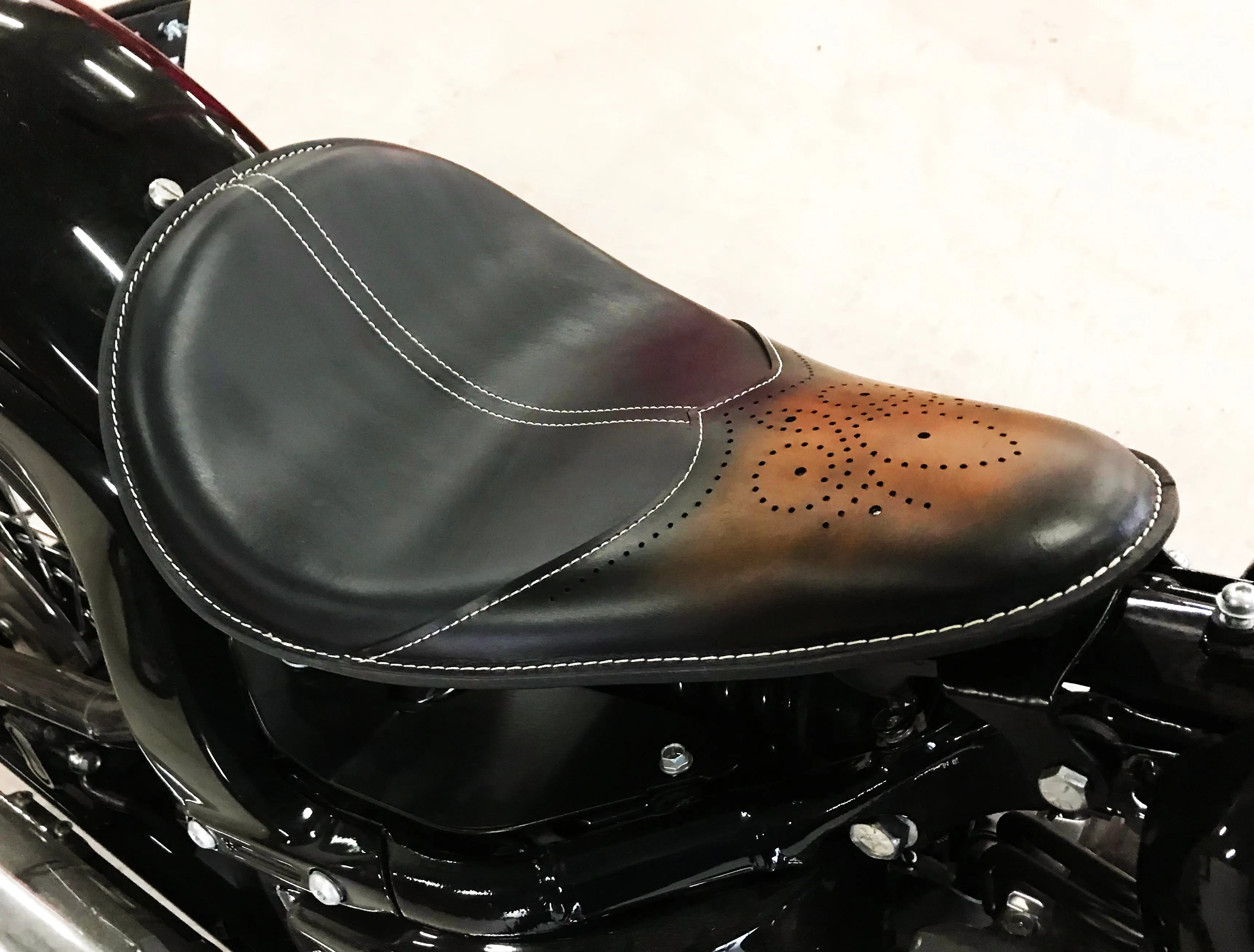 11x16 Ant Brown Wingtip Leather Spring Solo Seat Chopper Bobber Harley Softail
