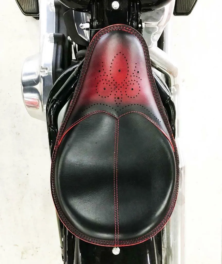 11x16 Antique Red Wingtip Leather Spring Solo Seat Chopper Bobber Harley Softail