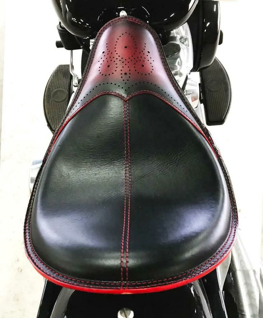 11x16 Antique Red Wingtip Leather Spring Solo Seat Chopper Bobber Harley Softail