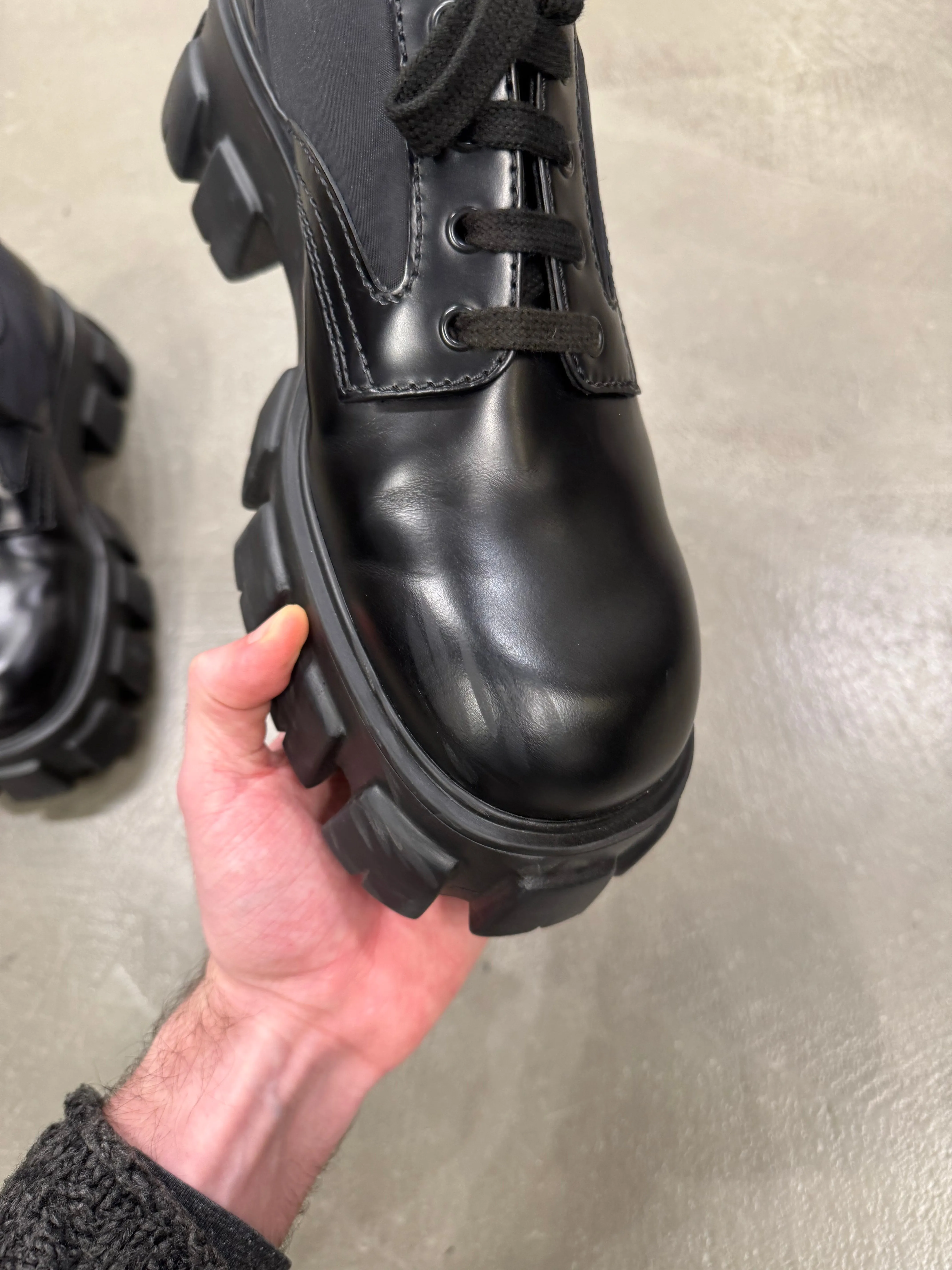 2023 Prada monolith leather/Nylon derby shoes