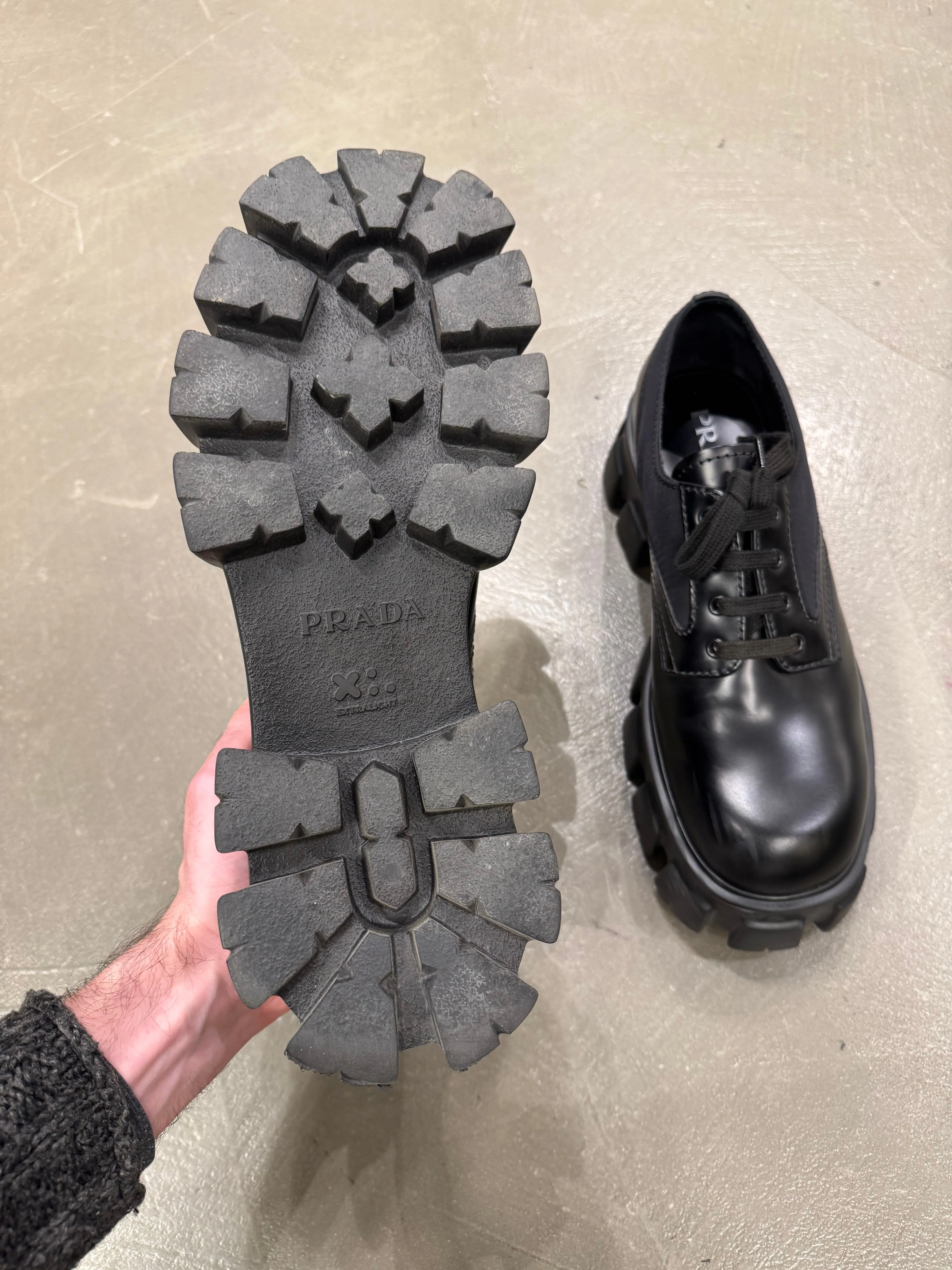 2023 Prada monolith leather/Nylon derby shoes
