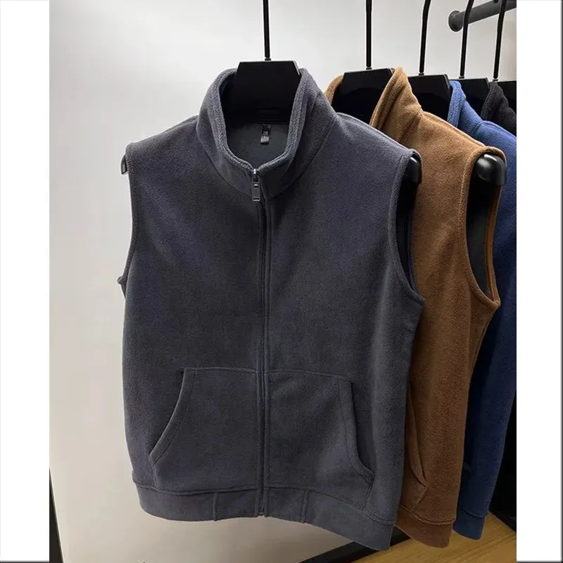 2024 Men’s Polar Fleece Vest – Windproof, Warm, Double-Sided Sleeveless Jacket for Outdoor Casual Wear C4