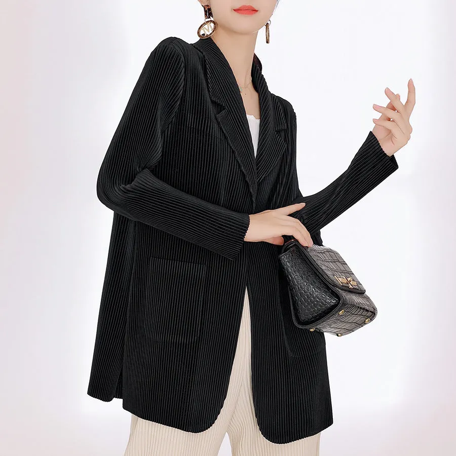 2025 fashion blazer women's high-end autumn casual temperament commuter design pleated suit top
