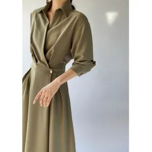 2025 High-end  design dress temperament commuter long skirt summer spring long sleeve Hangzhou four-season green women's clothing