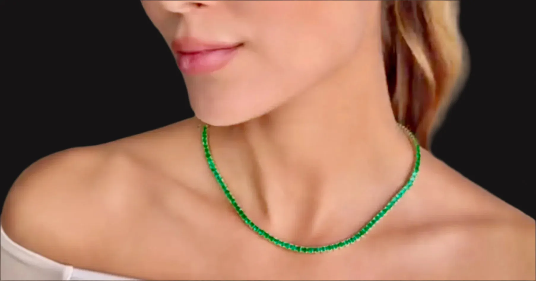 21.00 Carat AAA  Colombian Emerald Tennis Necklace 18 Karat Yellow Gold