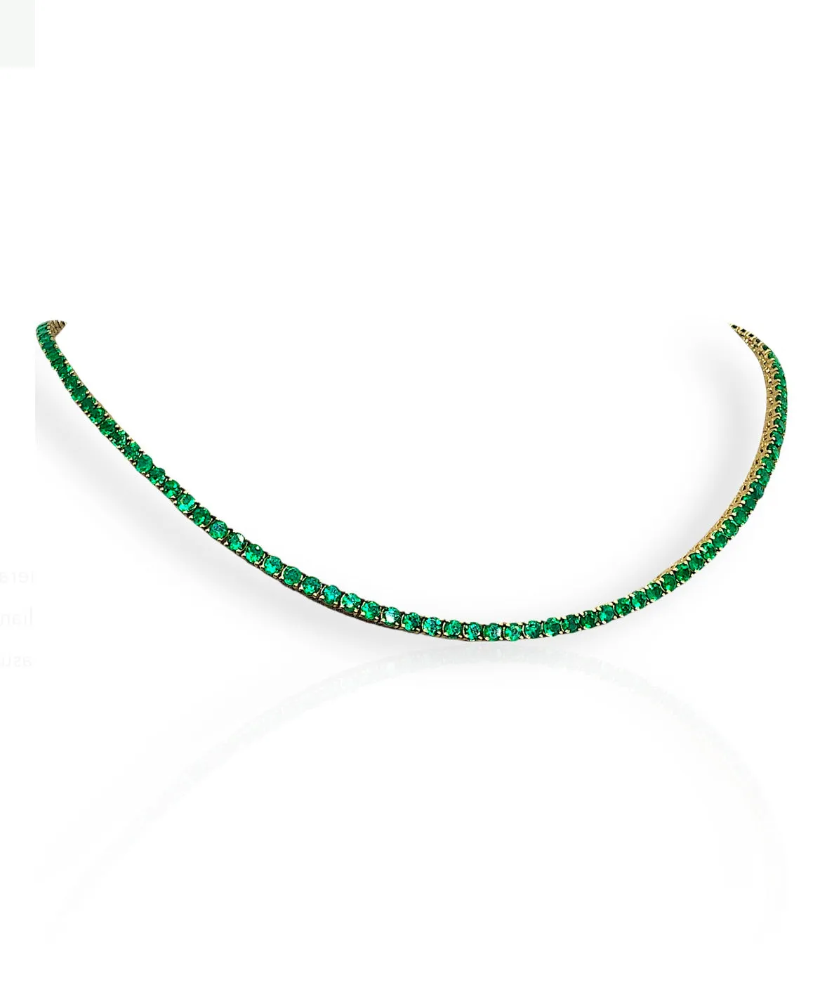 21.00 Carat AAA  Colombian Emerald Tennis Necklace 18 Karat Yellow Gold