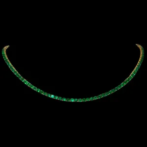21.00 Carat AAA  Colombian Emerald Tennis Necklace 18 Karat Yellow Gold