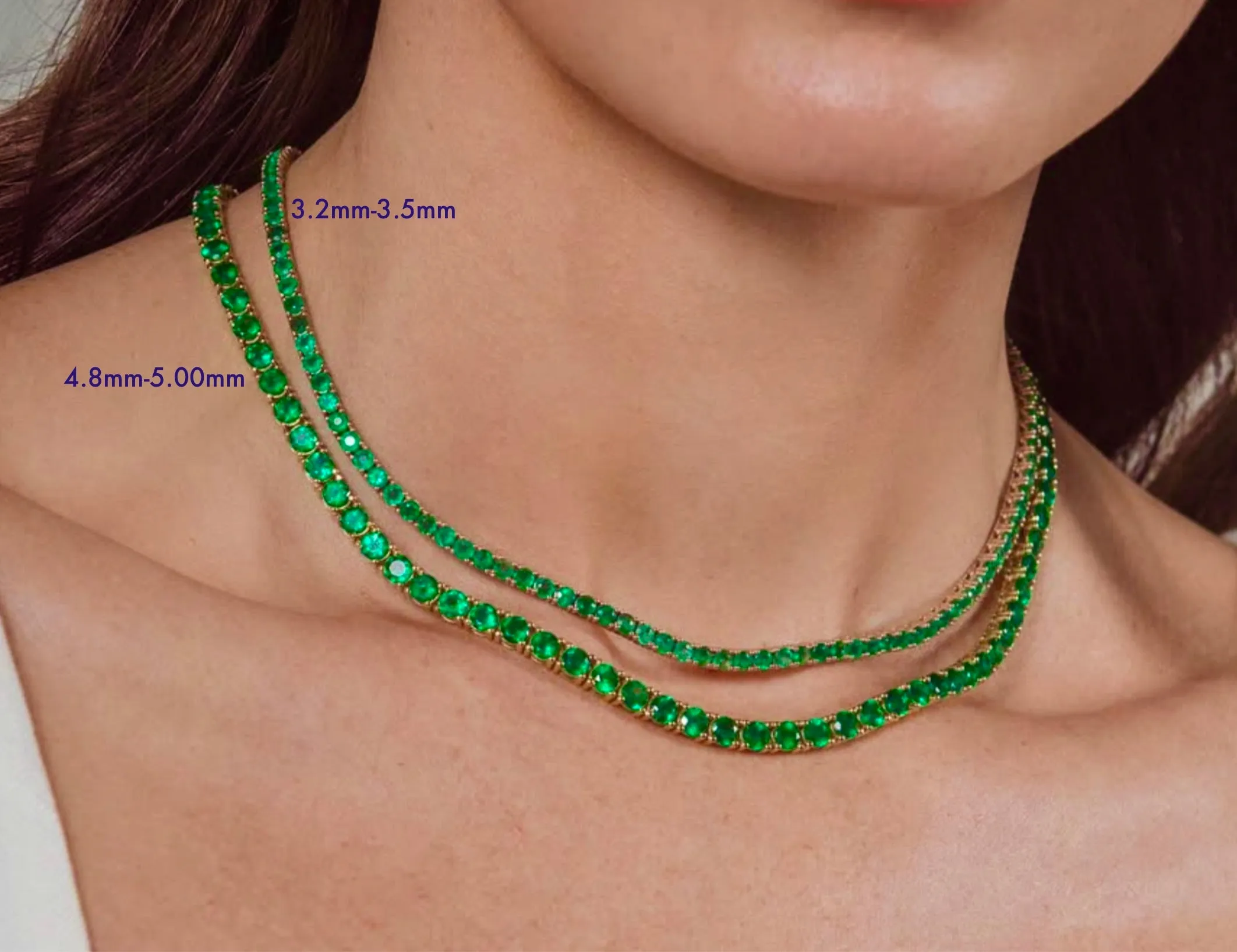 21.00 Carat AAA  Colombian Emerald Tennis Necklace 18 Karat Yellow Gold