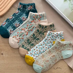 5-Pairs: Vintage Court Style Short Socks