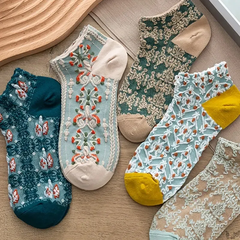 5-Pairs: Vintage Court Style Short Socks