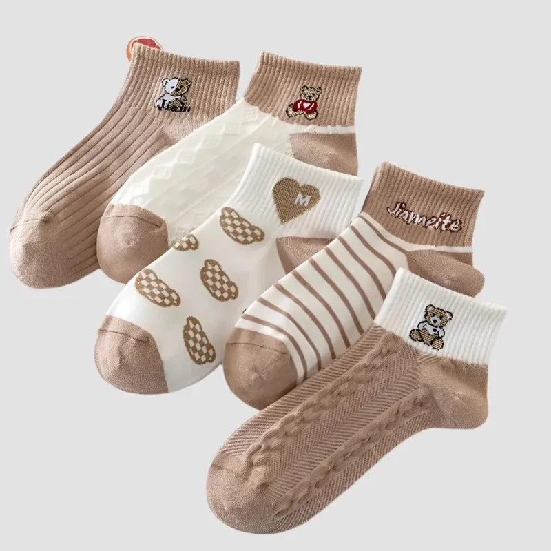 5 Pairs Women Elegant Retro Socks