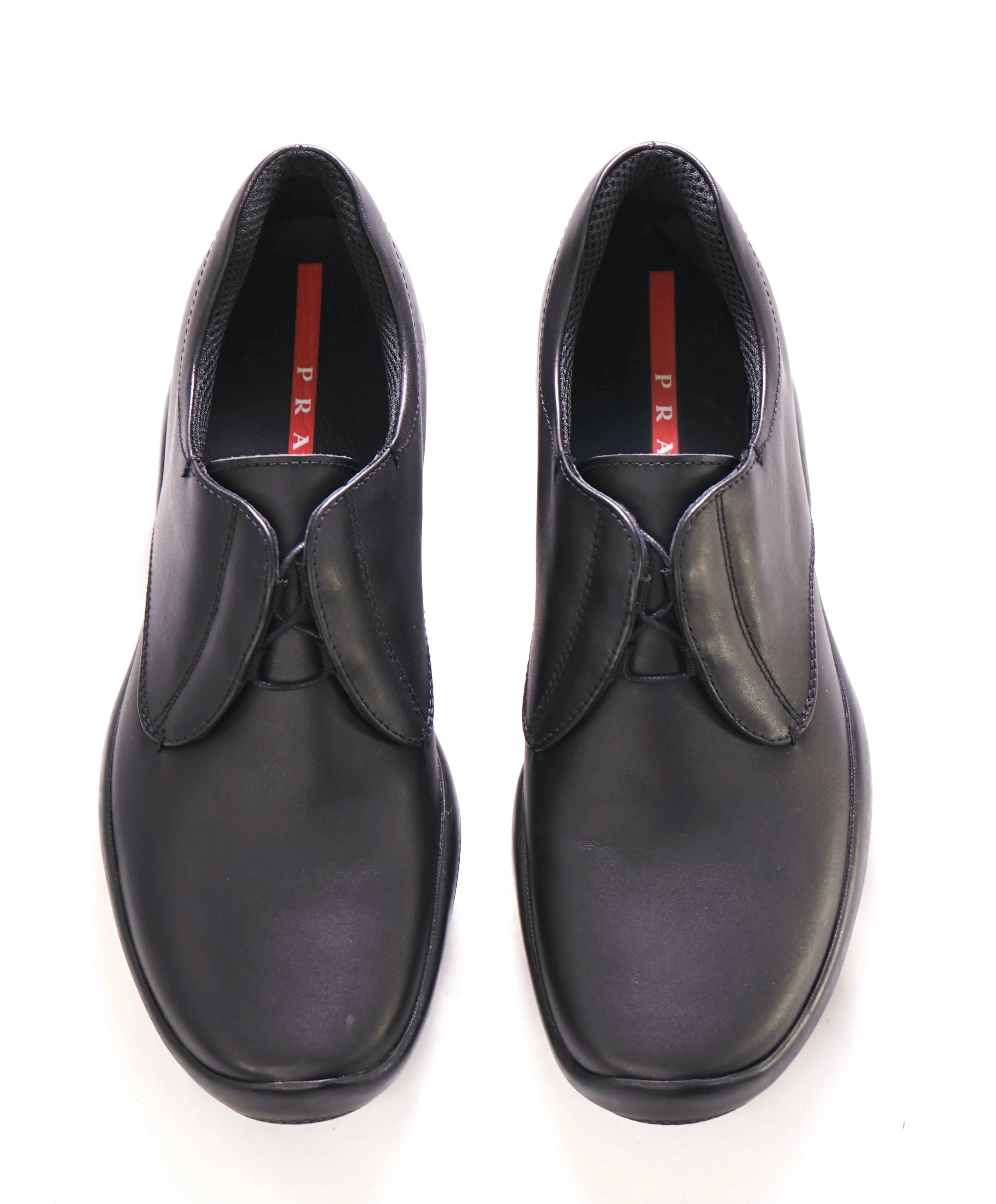 $795 PRADA - *LINEA ROSSA* VITELLO SAMOA Black Lace-Up Derby - 9 US (8 Prada)