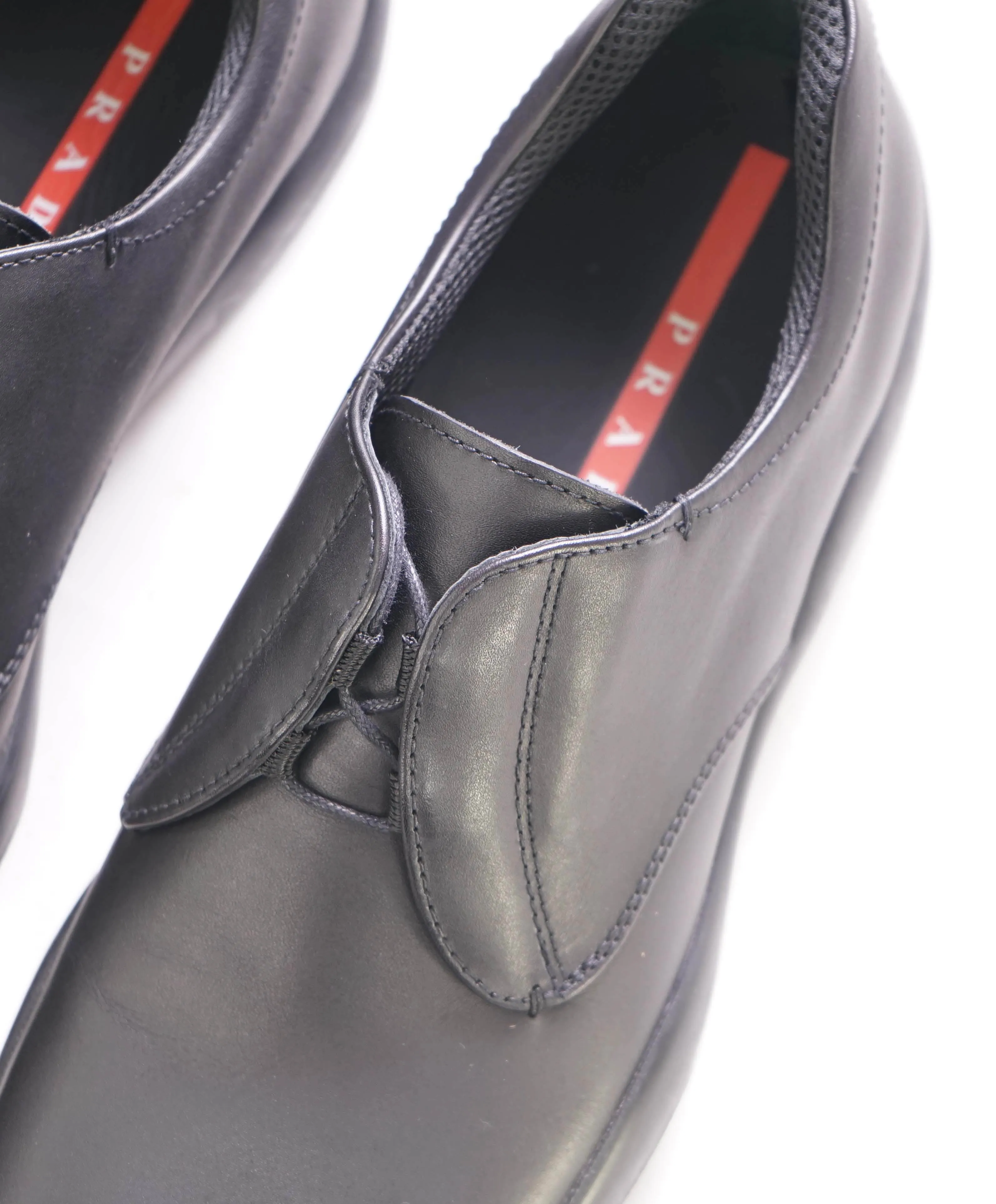 $795 PRADA - *LINEA ROSSA* VITELLO SAMOA Black Lace-Up Derby - 9 US (8 Prada)
