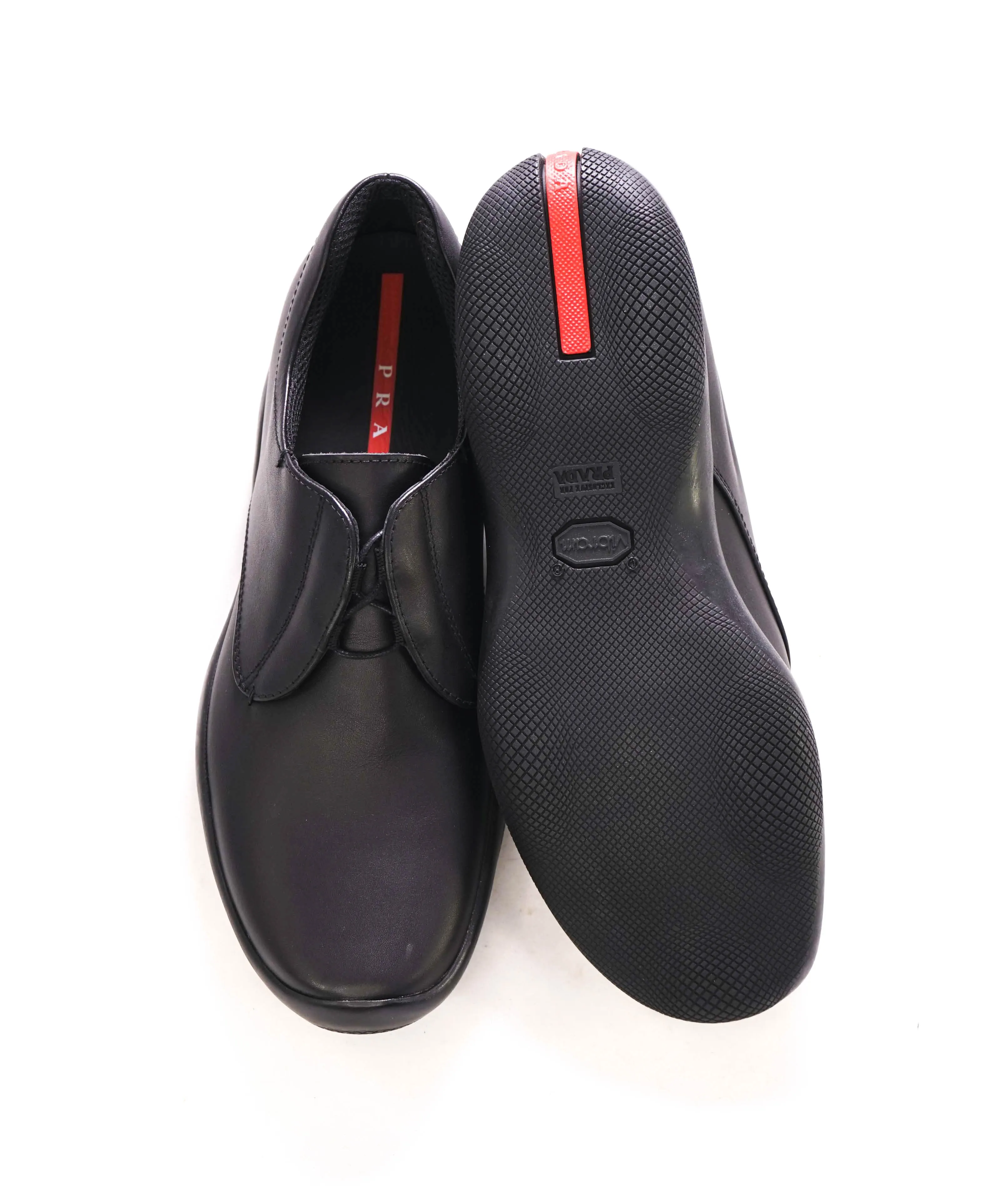 $795 PRADA - *LINEA ROSSA* VITELLO SAMOA Black Lace-Up Derby - 9 US (8 Prada)