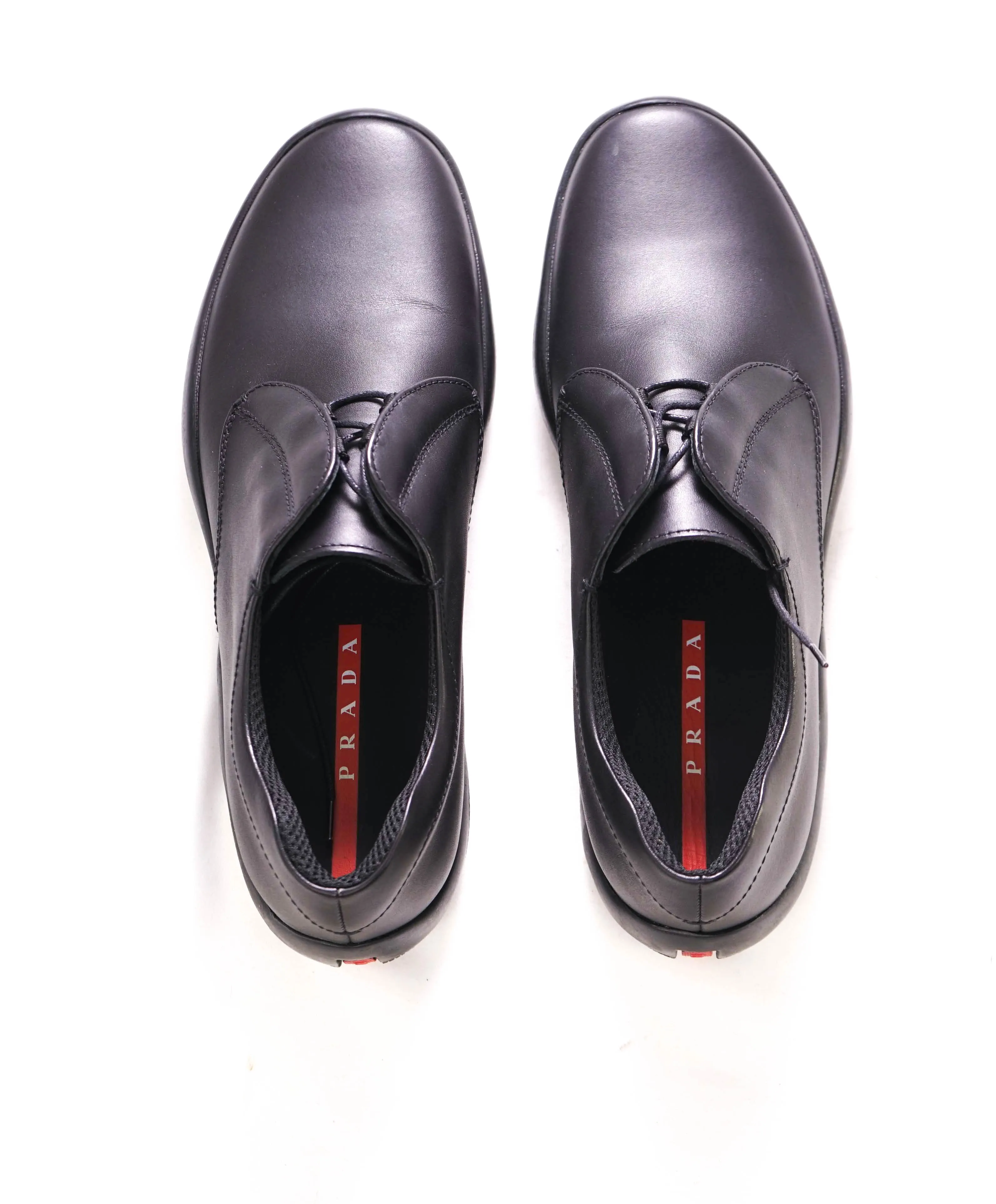$795 PRADA - *LINEA ROSSA* VITELLO SAMOA Black Lace-Up Derby - 9 US (8 Prada)
