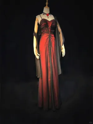 A-line  Style Black and Red Beaded Prom Dress, Black and Red Formal Dress