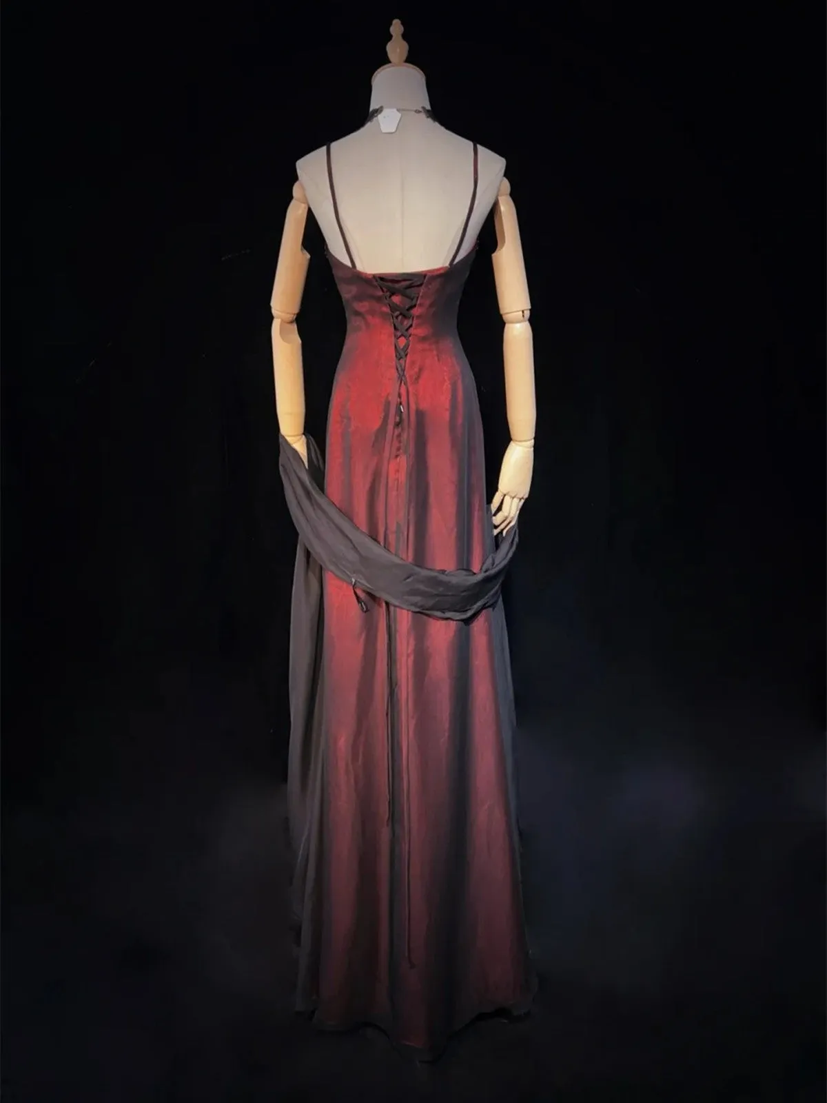 A-line  Style Black and Red Beaded Prom Dress, Black and Red Formal Dress