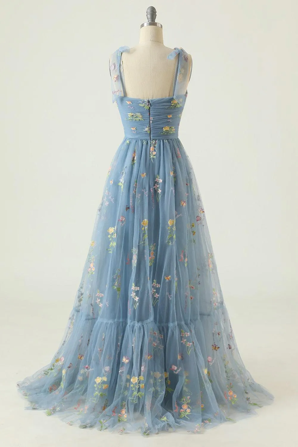 A-line Sweetheart Grey Blue Embroidery Long Prom Formal Dress TP1159