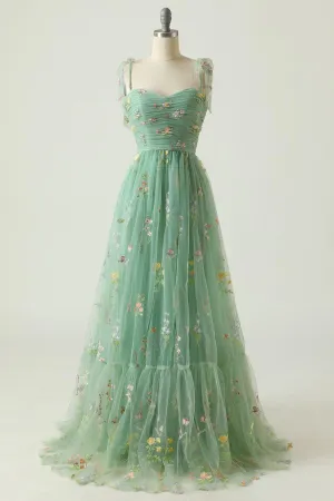 A-line Sweetheart Grey Blue Embroidery Long Prom Formal Dress TP1159