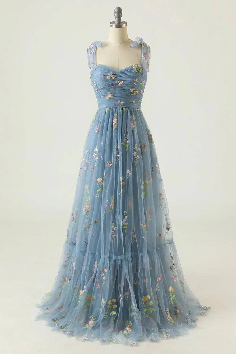 A-line Sweetheart Grey Blue Embroidery Long Prom Formal Dress TP1159