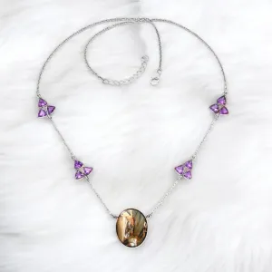 Abalone & Amethyst Solid 925 Sterling Silver Necklace