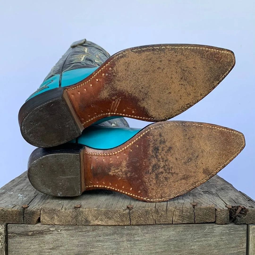 ACME Vintage 1950’s Blue Black Cowboy Western Boots