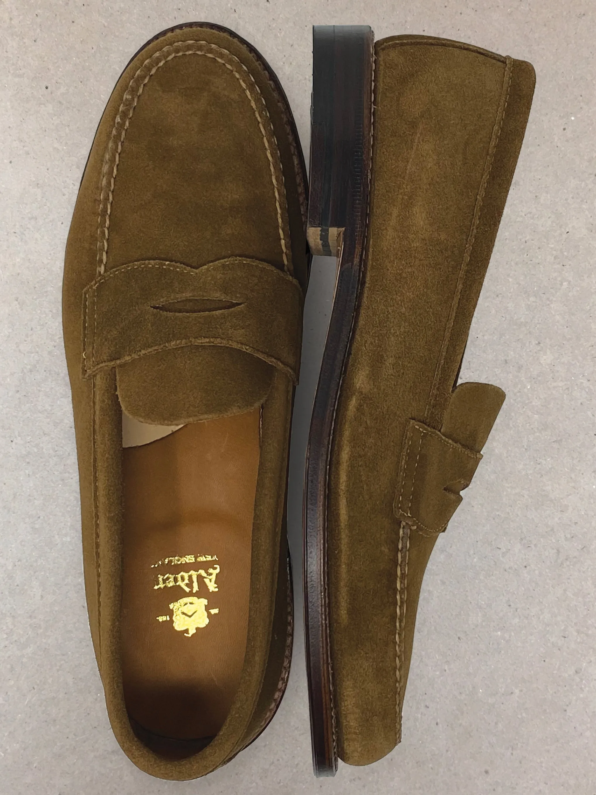 ALDEN 6243F Snuff Suede Penny Loafer, Unlined Vamp