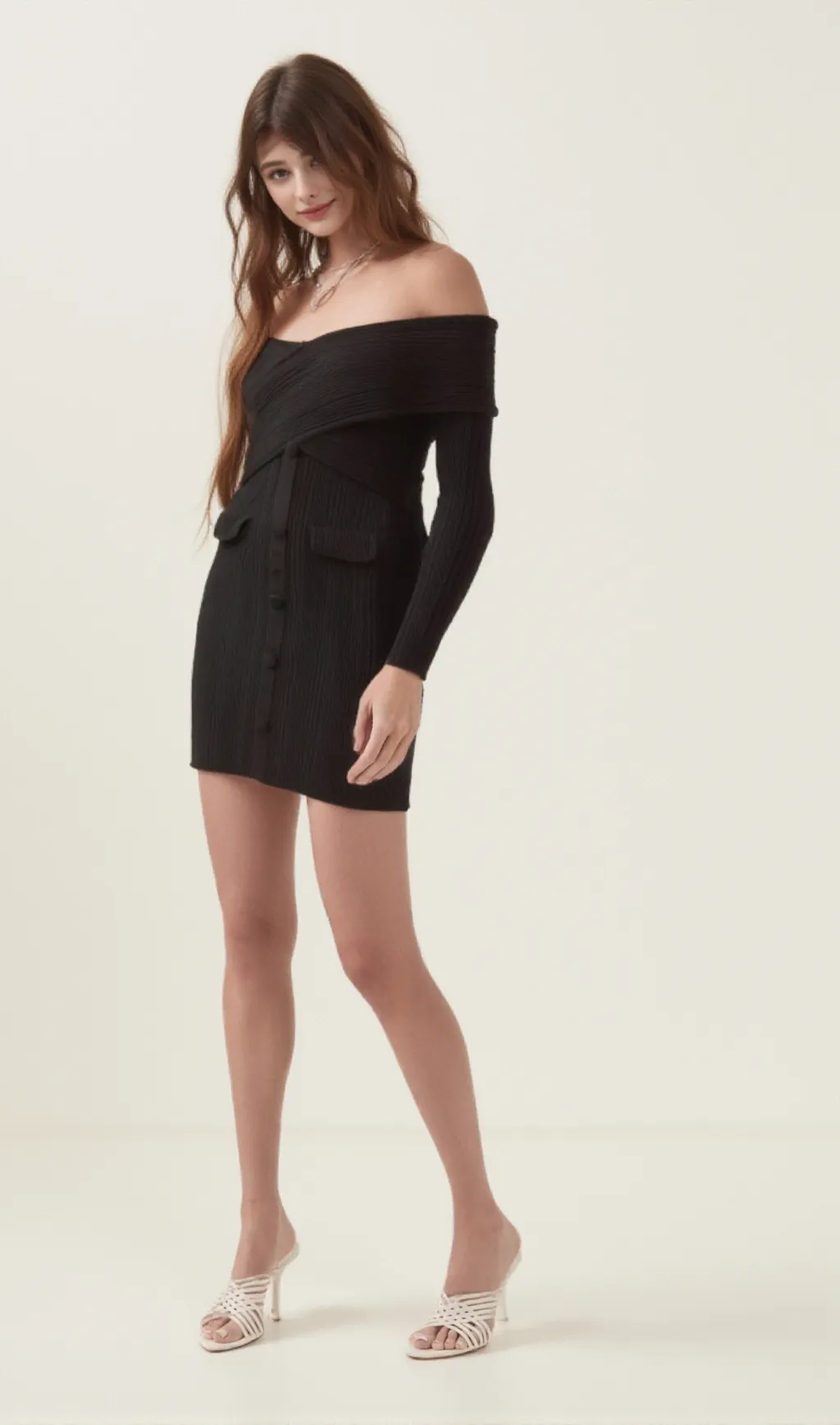 Alice off-shoulder ribbed-knit mini dress