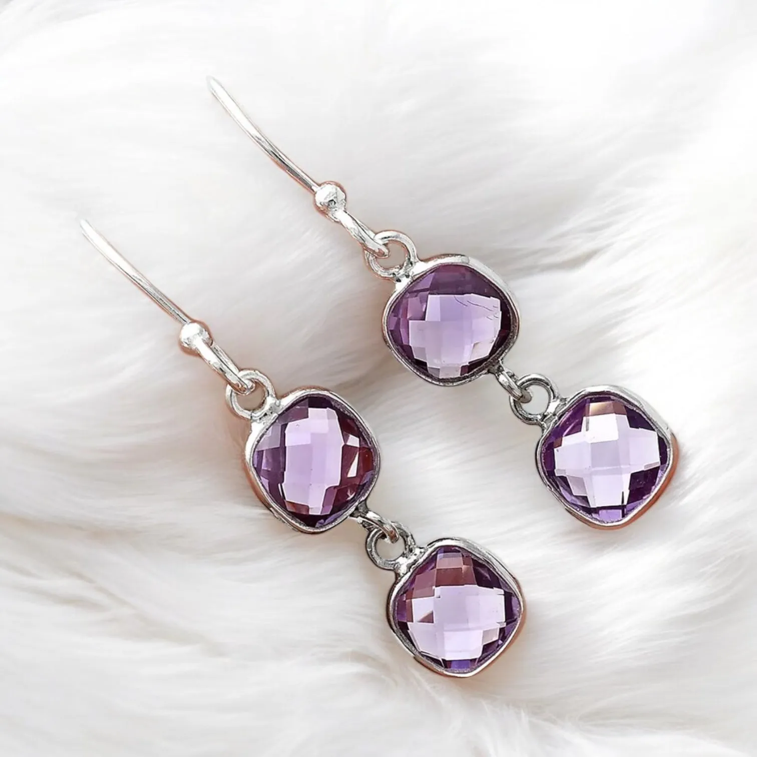Amethyst Briolette Solid 925 Sterling Silver Earrings
