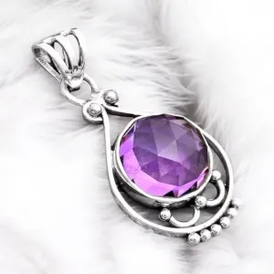 Amethyst Briolette Solid 925 Sterling Silver Pendant