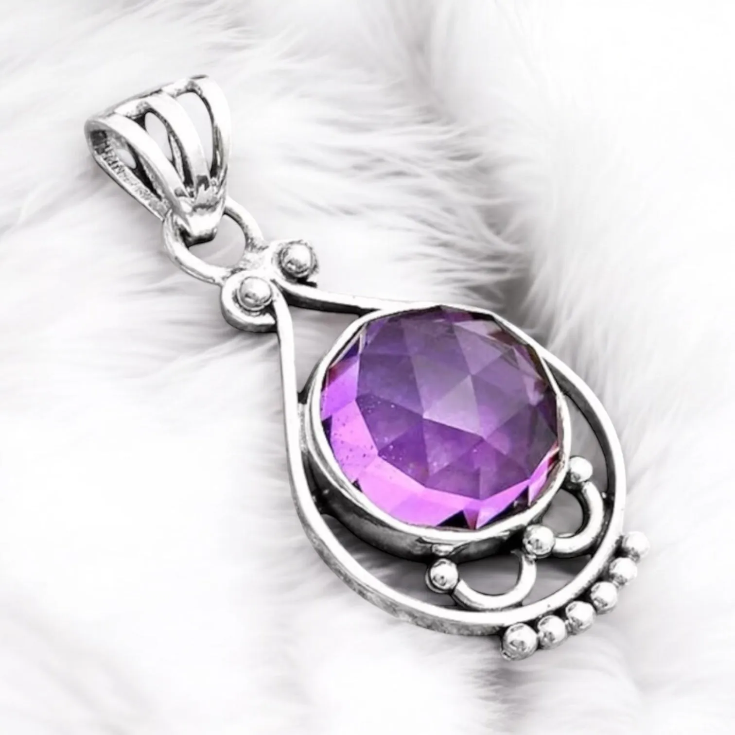 Amethyst Briolette Solid 925 Sterling Silver Pendant