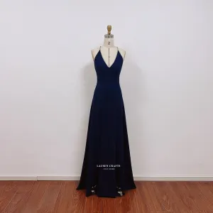 Anya Amasova Navy Dress, Anya Amasova Formal Evening Prom Dress Gown with Slits