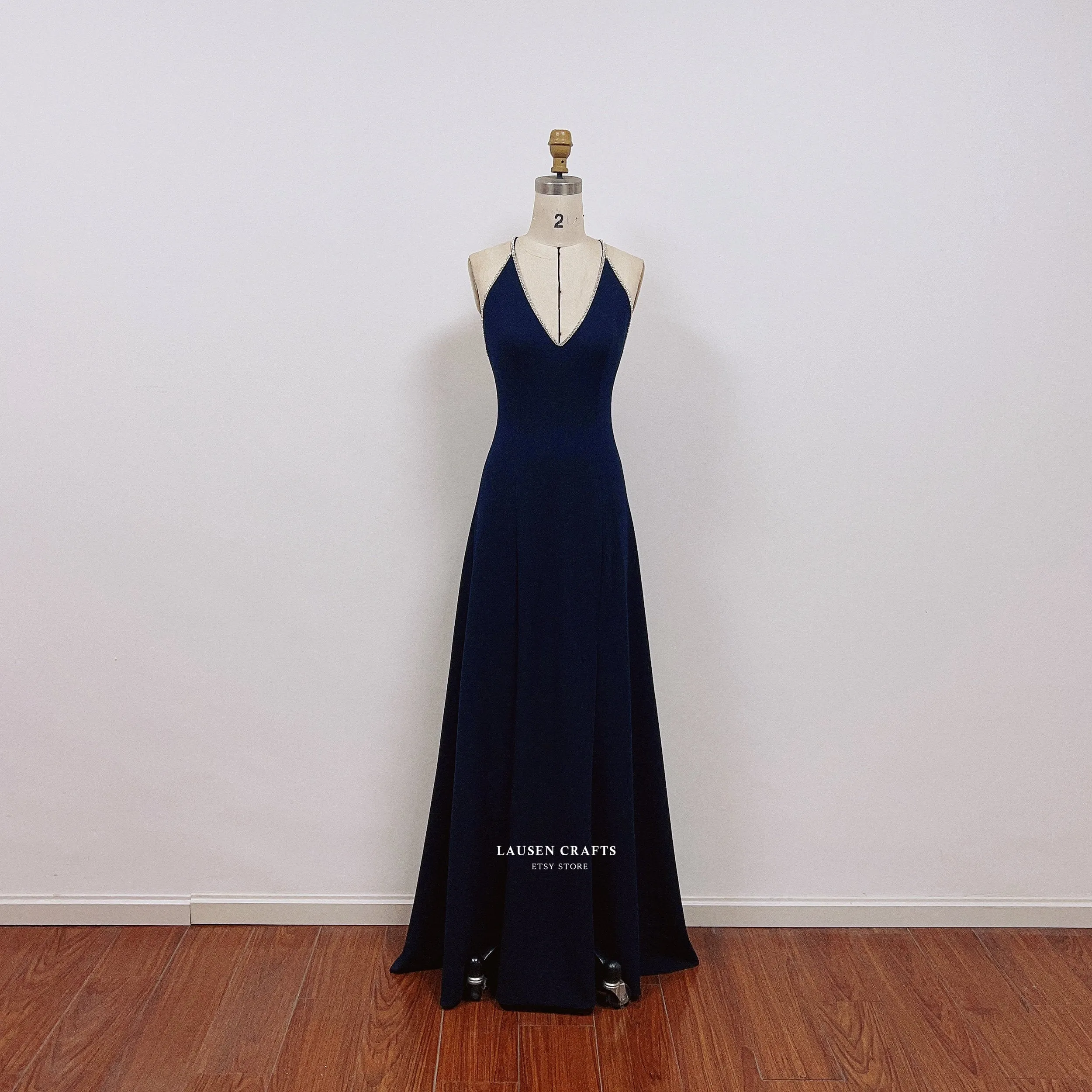 Anya Amasova Navy Dress, Anya Amasova Formal Evening Prom Dress Gown with Slits
