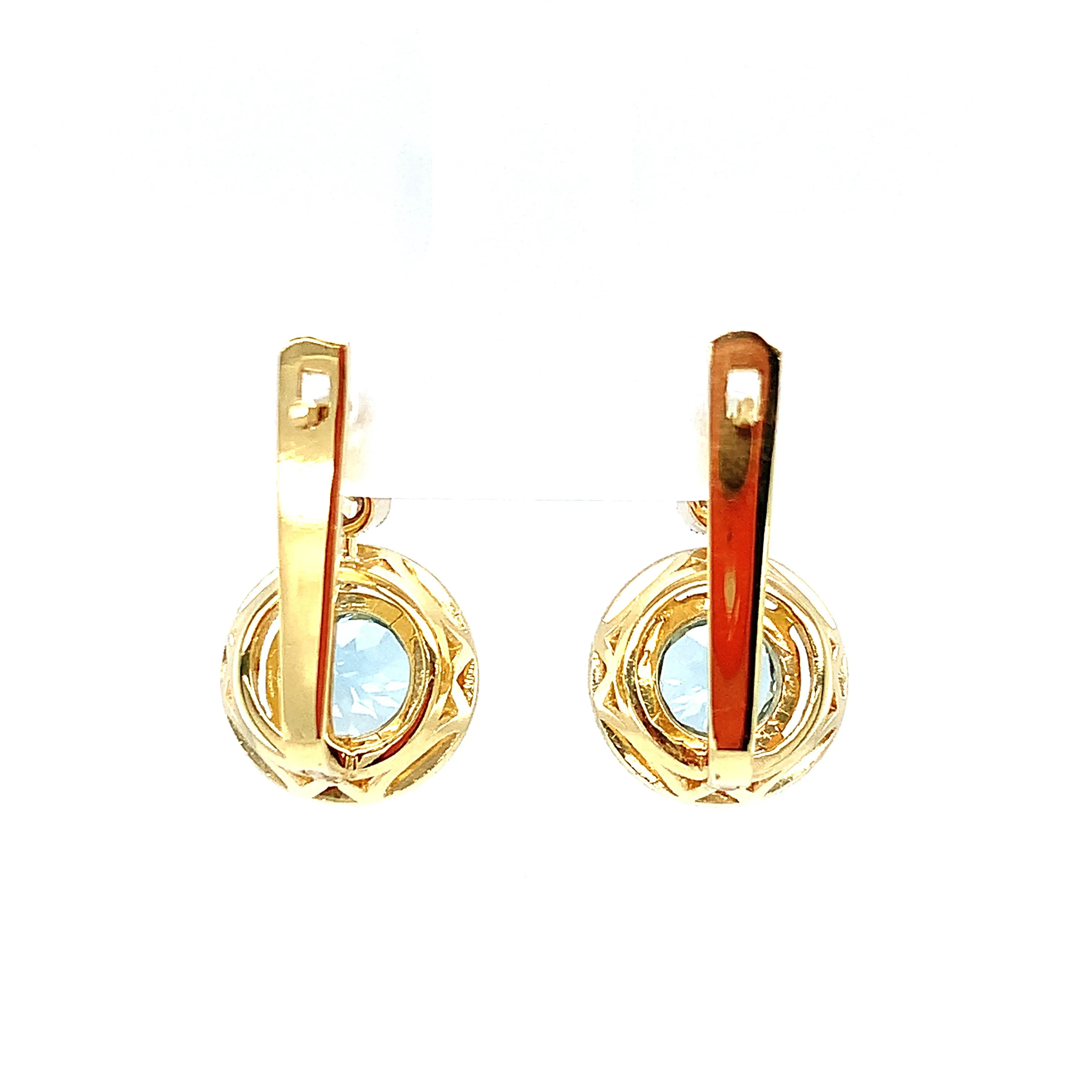 Aquamarine and Diamond 18k Yellow Gold Bezel Post Clip Back Drop Earrings