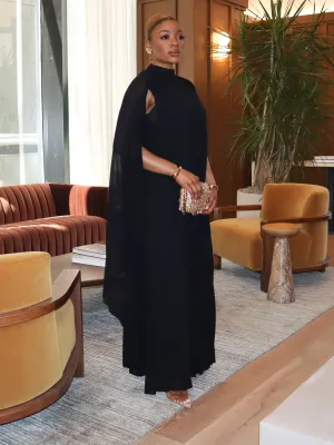 Arianna Maxi Pleated Dress (Black)