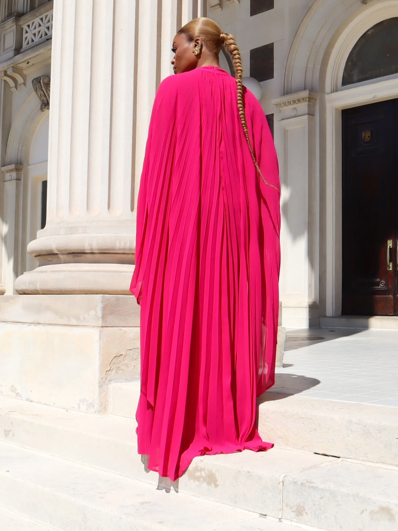 Arianna Maxi Pleated Dress (Fuschia)
