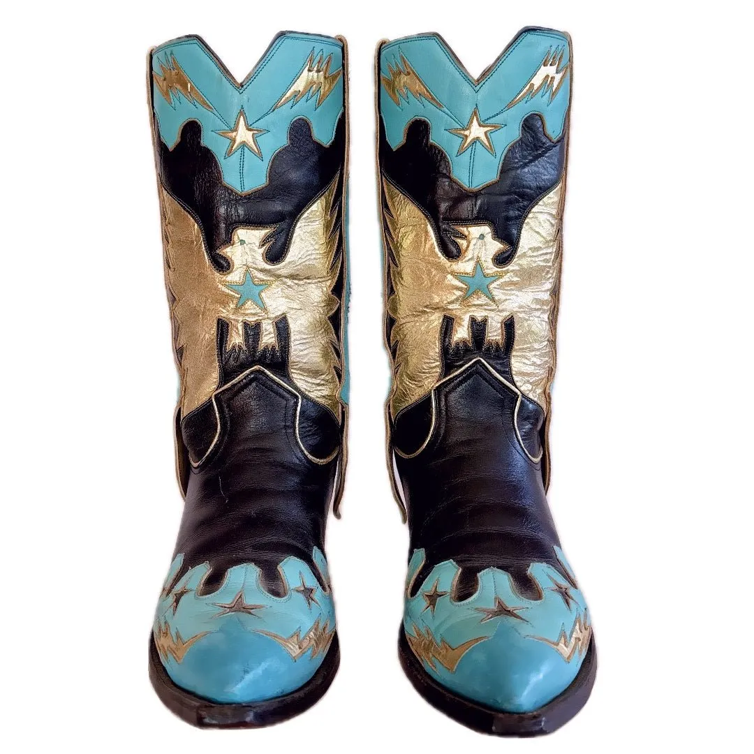 AUSTIN HALL BOOT CO. Vintage Handmade Eagle Mule Ear Men’s Cowboy Boots