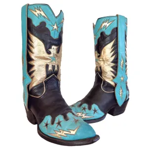 AUSTIN HALL BOOT CO. Vintage Handmade Eagle Mule Ear Men’s Cowboy Boots