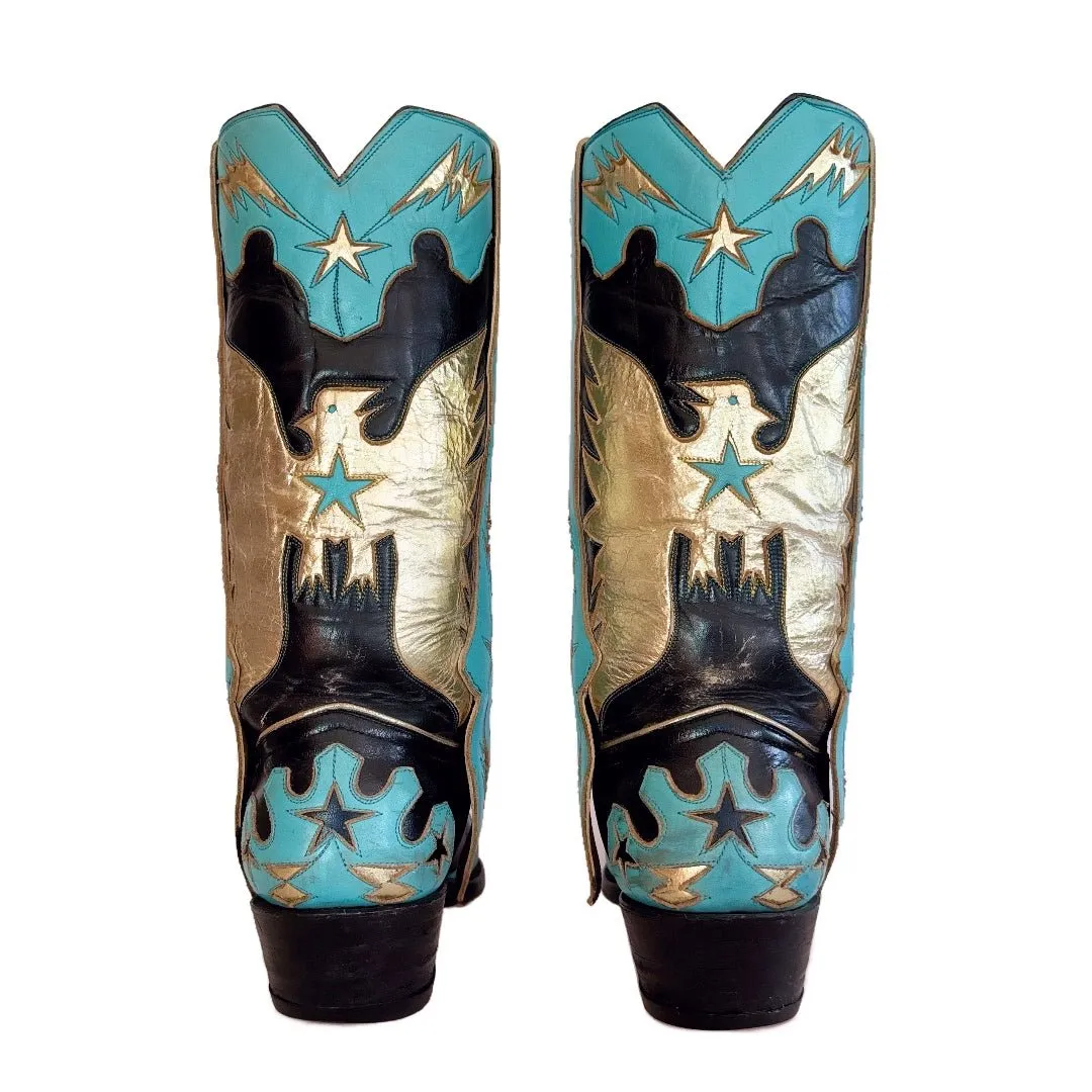 AUSTIN HALL BOOT CO. Vintage Handmade Eagle Mule Ear Men’s Cowboy Boots