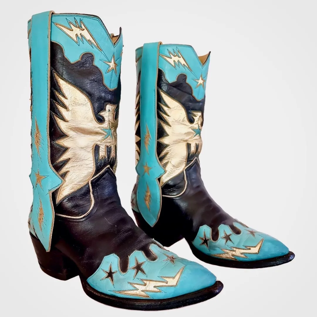 AUSTIN HALL BOOT CO. Vintage Handmade Eagle Mule Ear Men’s Cowboy Boots