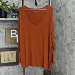 Ava & Viv Plus Size Long Sleeve V-Neck T-Shirt 00559387 Bronze Orange 3X