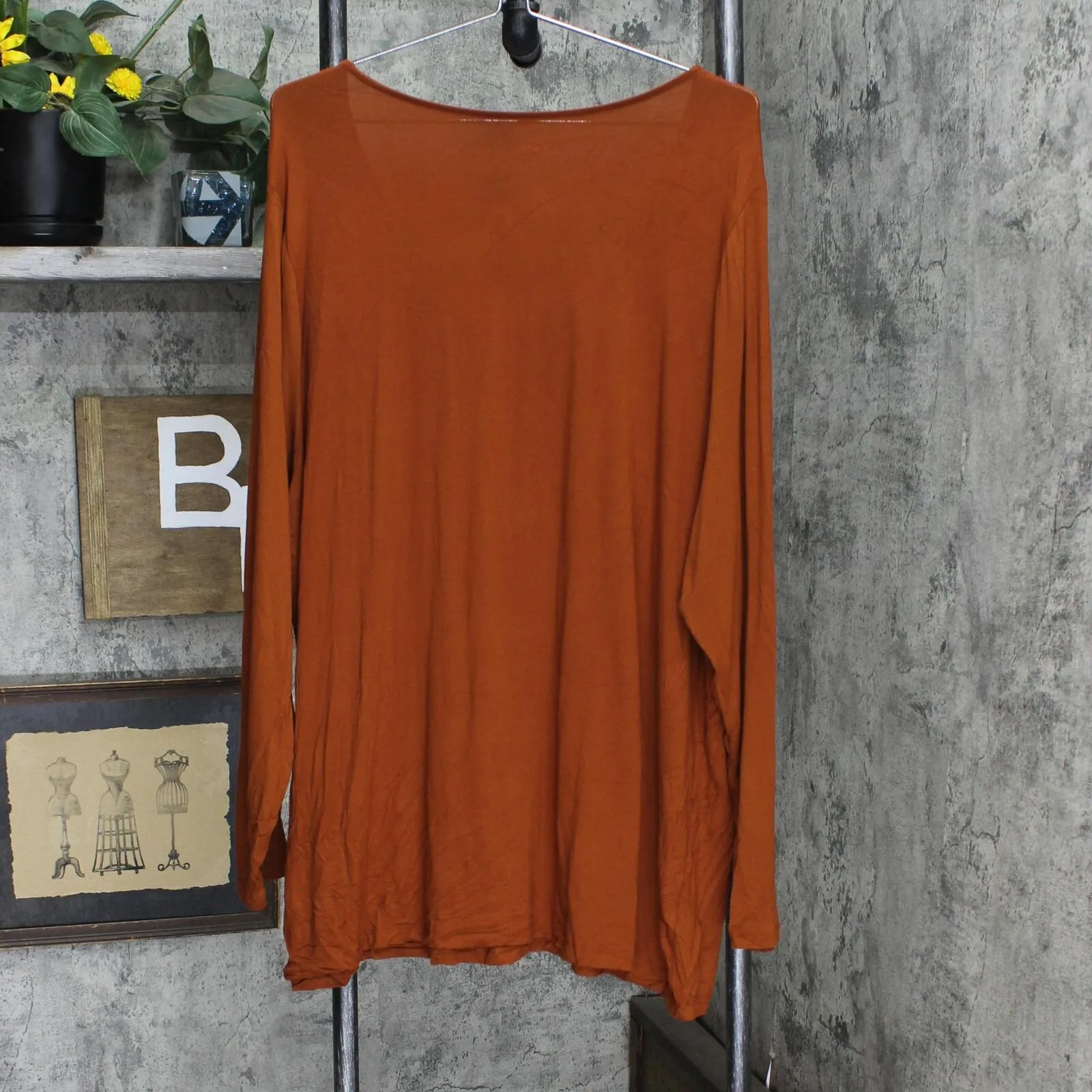Ava & Viv Plus Size Long Sleeve V-Neck T-Shirt 00559387 Bronze Orange 3X