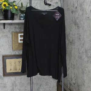 Ava & Viv Women's Plus Size Long Sleeve V-Neck T-Shirt 00559387 Black 4X